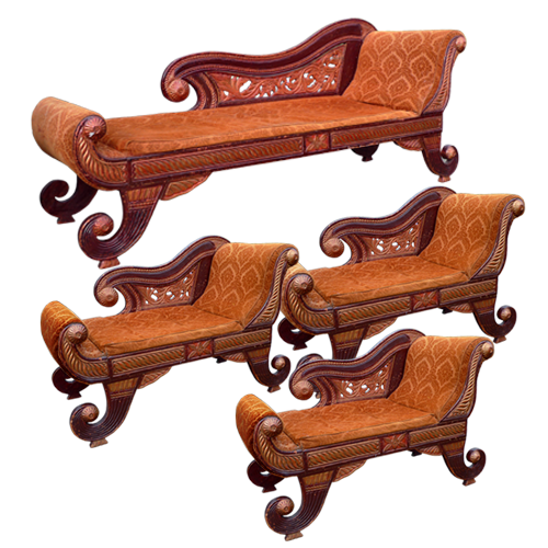 Javanese painted and guilded 4 piece Chaise Longue set