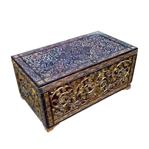 Fine ornately carved gilded and patinated Java box