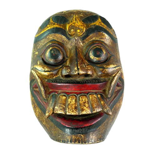 Bali Barong mask with gold paint and beautiful heavy patina