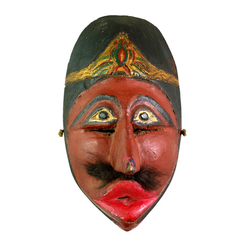 Java red faced village mask from Garut with pouched lips