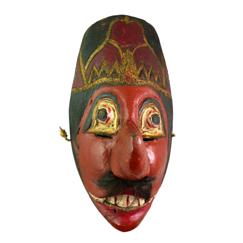 Java red faced village mask with small mustache