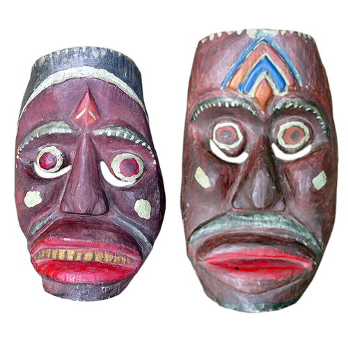 Pair of large crudely carved Indramayu village masks