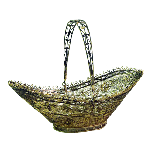 Toraja silver filigree basket with floral motif