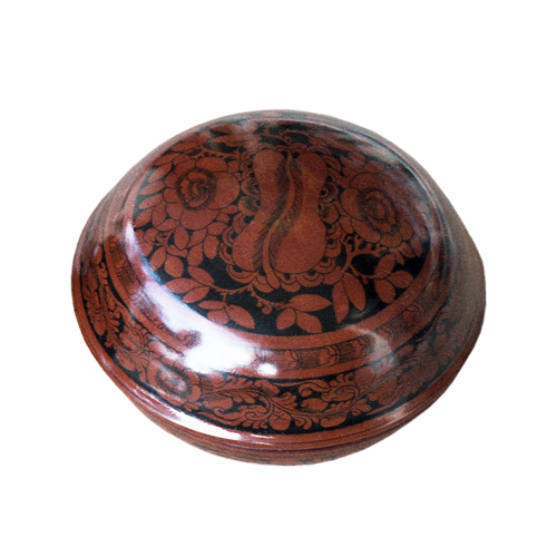 Small red lacquered Palembang wood bowl with lid