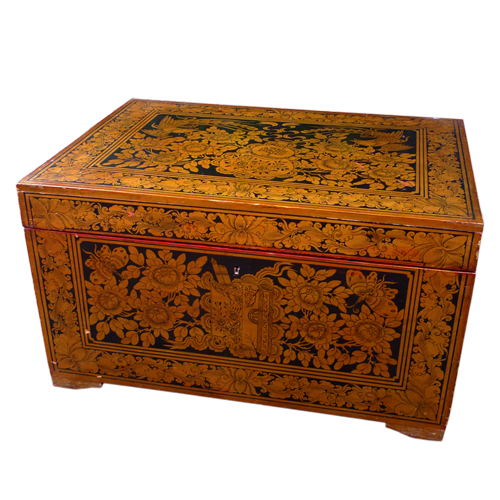 Red lacquered Palembang vanity chest