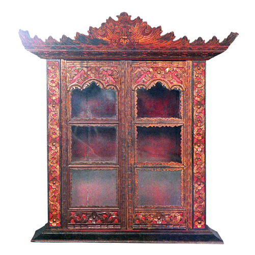 Ornately carved lacquered Palembang wall cabinet