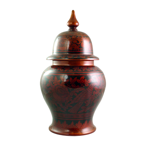 Red laquered Palembang lidded vase