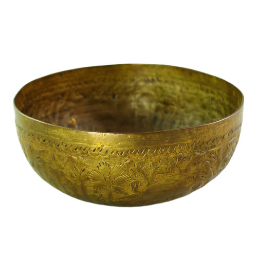 Small bronze bowl designed with forest and elephants