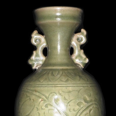 Song celadon vase with incised designs to body and handles