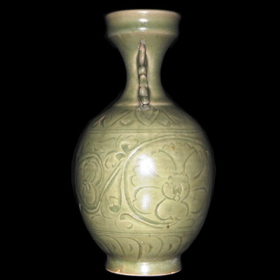 Song celadon vase with incised designs to body and handles