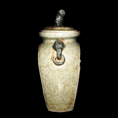 Yuan Longquan ware jar with figuative lid