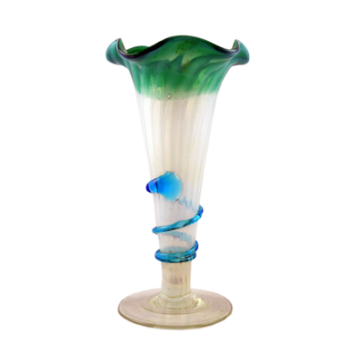 Victorian milk vase with blue applied snake like swirl