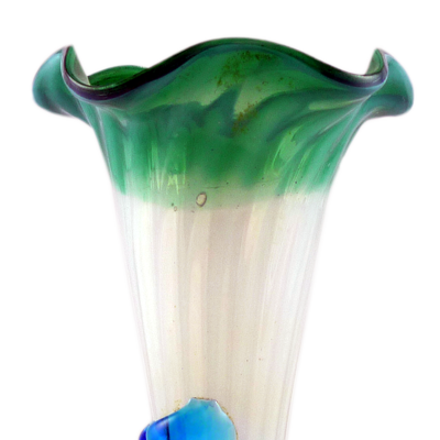 Victorian milk vase with blue applied snake like swirl