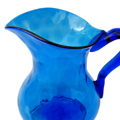 Turquoise 1930's free blown water jug