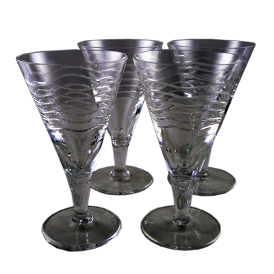 Set of 8 Art Deco wavy crystal cocktail glasses