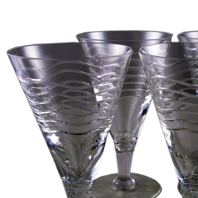 Set of 8 Art Deco wavy crystal cocktail glasses