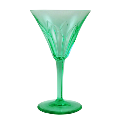 Set of 8 Art Deco green uranium cut-glass crystal cocktail glasses