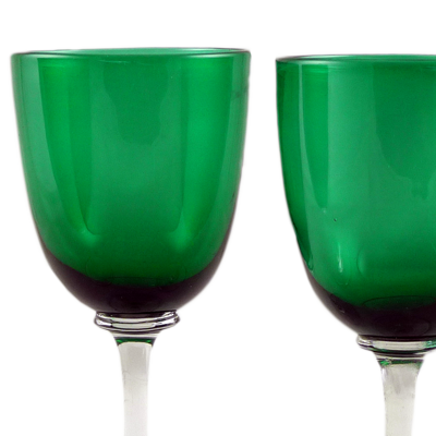 Pair of Victorian Bristol Green hand made wine glasses