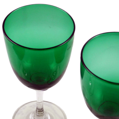 Pair of Victorian Bristol Green hand made wine glasses