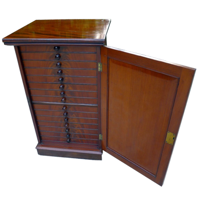 Very fine Honduras Mahogany 15 drawer collectors cabinet c. 1850