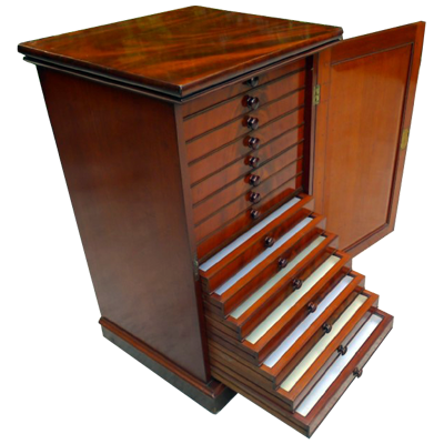 Very fine Honduras Mahogany 15 drawer collectors cabinet c. 1850