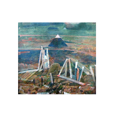 Minature abstract painting depicting a pyramid