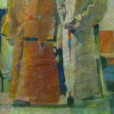 Minature abstract painting of two Chinese geomancers or mandarins