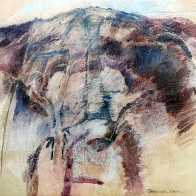 Minature abstract painting of a rock face