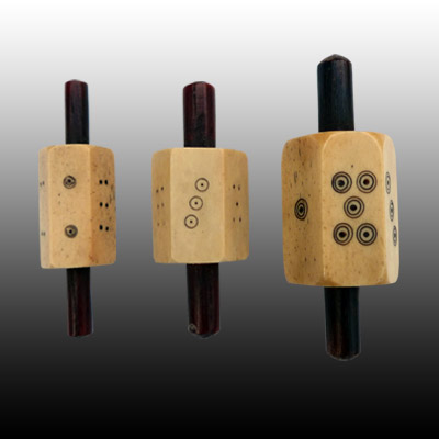 Set of three Batak Karo ivory spinning dice