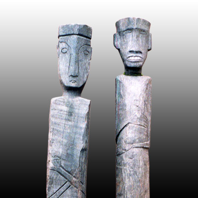 Pair of Kalimantan grave posts of slender form