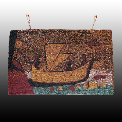 Kroe bead wall hanging depicting a boat in rough seas