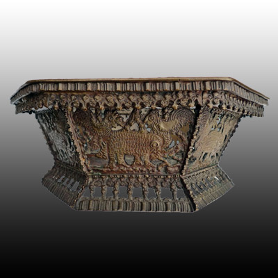 Minangkabau bronze bowl cast and adorned with elephants, hens and clove spice kernals