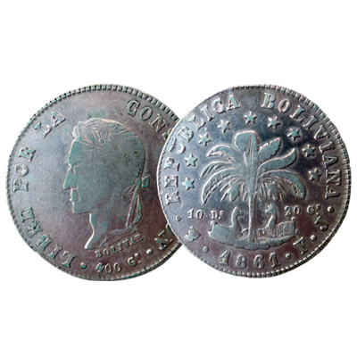 Bolivian 8 Soles silver coin dated 1861