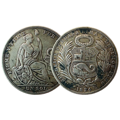 Peruvian 1 Sol silver coin dated 1924