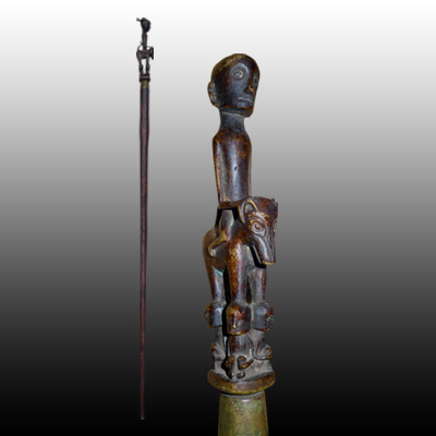 Batak riitual staff or Tungkot Malehat with bronze finial