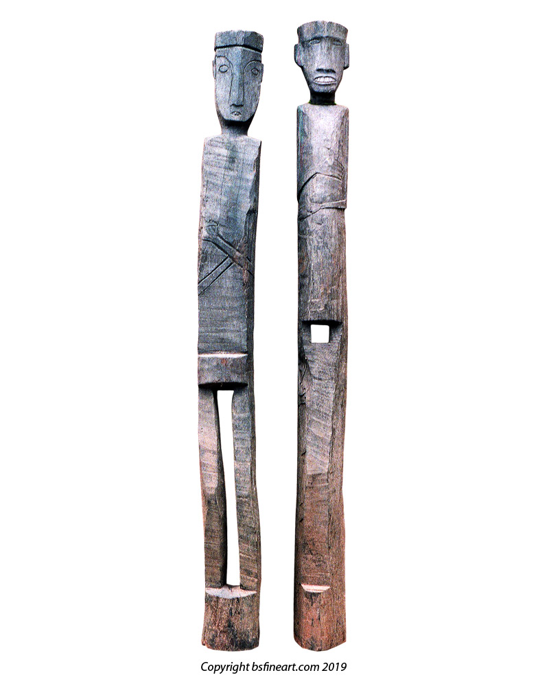 Pair of Kalimantan grave posts of slender form