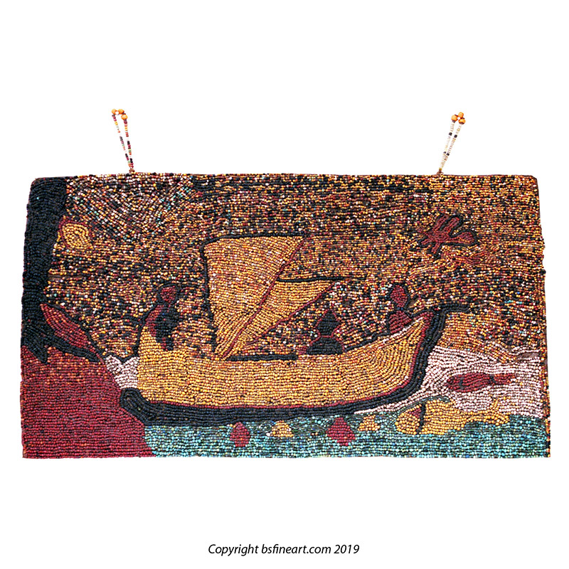 Kroe bead wall hanging depicting a boat in rough seas