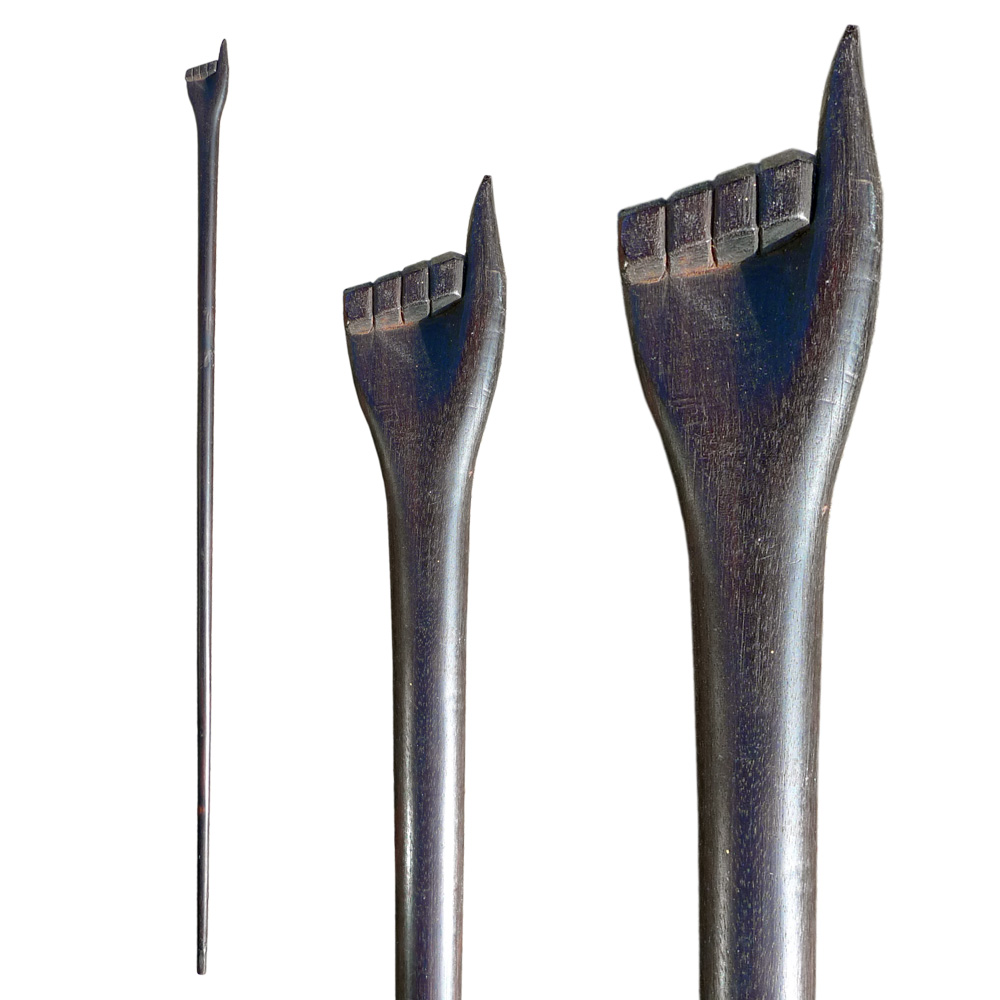 Dayak (Iban) ebony walking stick with carved hand